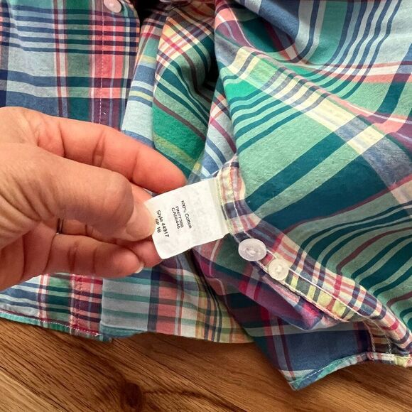 J crew cotton summer plaid button‎ down long sleeve shirt small wedding green - Picture 9 of 9